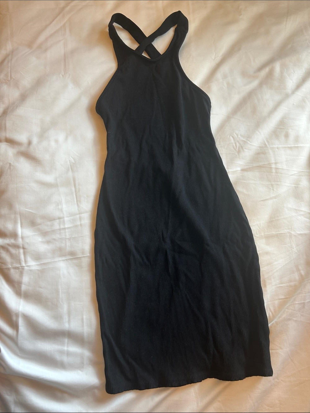 Lulu's Black Ribbed Crossback Midi Dress
